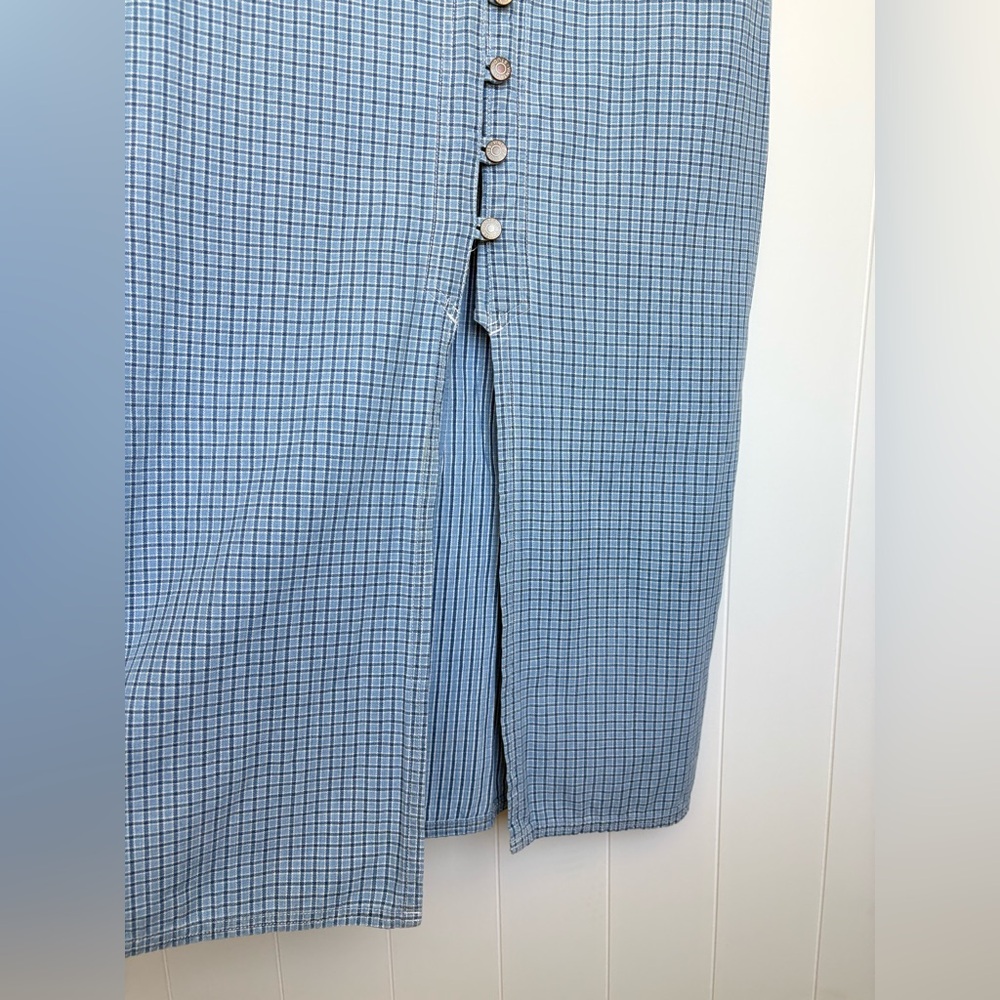 Vintage Button Down Slit Maxi Dress Blue Gingham Plaid Women’s Size 10 / Medium - Picture 9 of 10